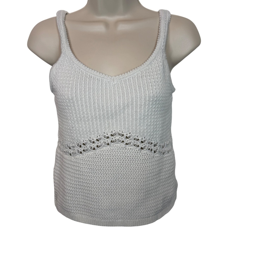 Old Navy Womens Cream Cotton Knit Pointelle Crochet Detail V-Neck Tank Top S